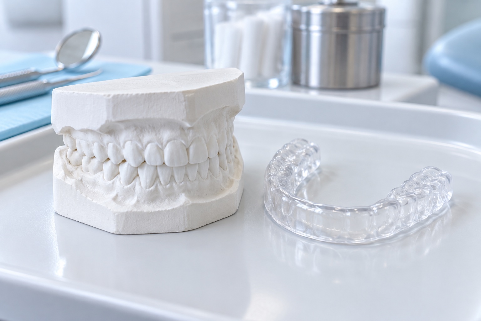 Dental model yanında şeffaf gece plağı